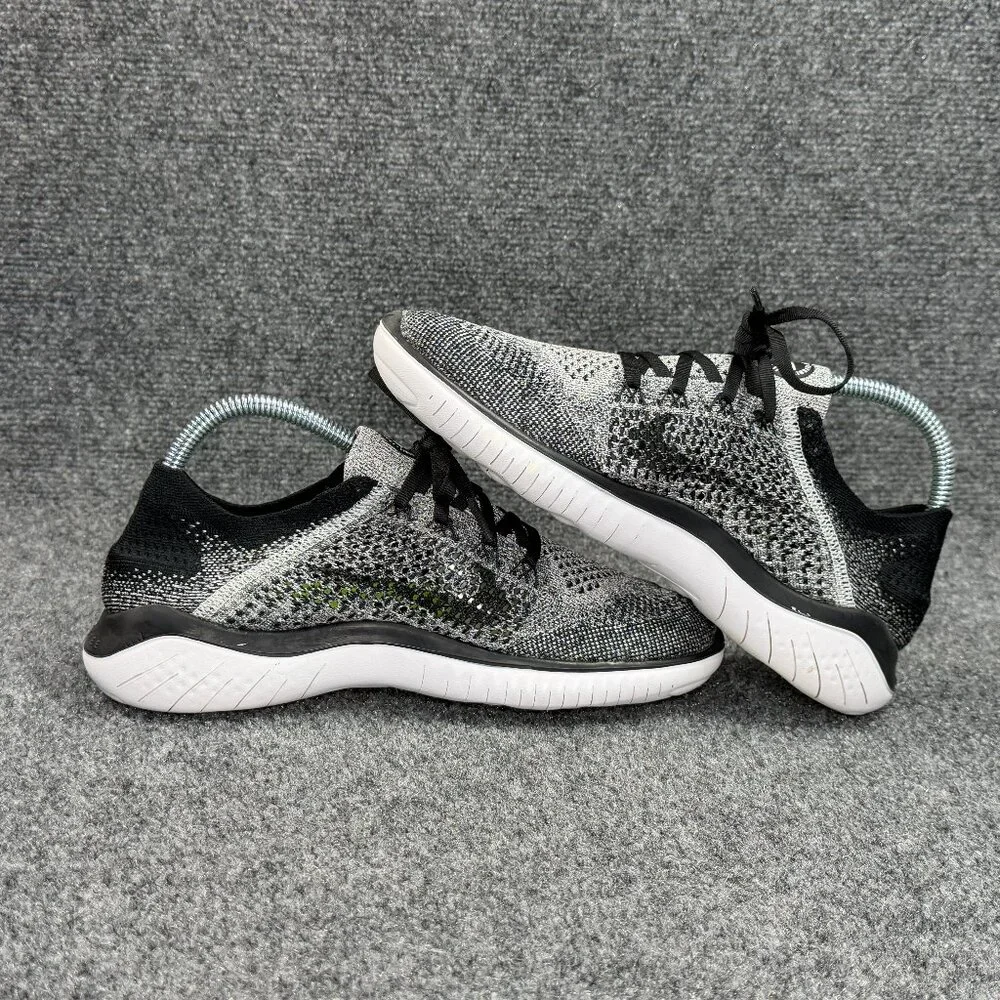 Nike Free Run Flyknit 2018 Running Shoes Women's Size 8 Black‎ White Athletic